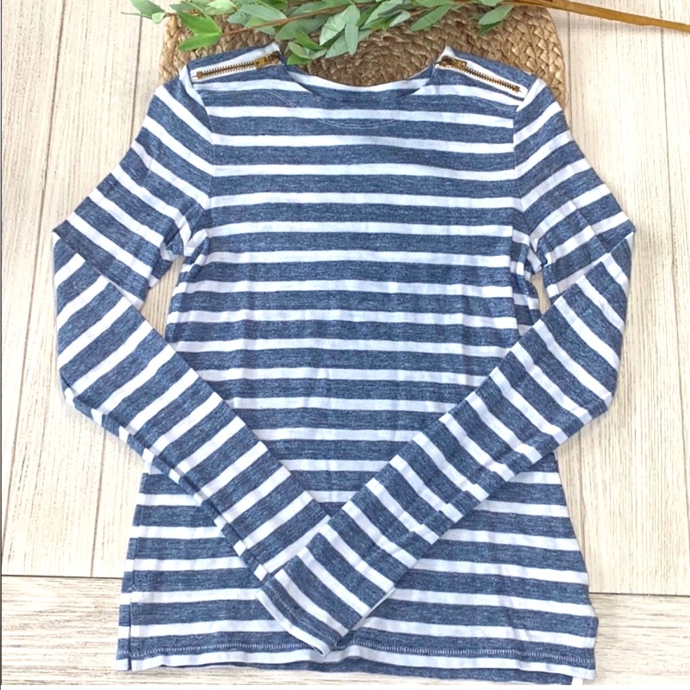 J. Crew Striped Zipper Shoulder Sailor Top